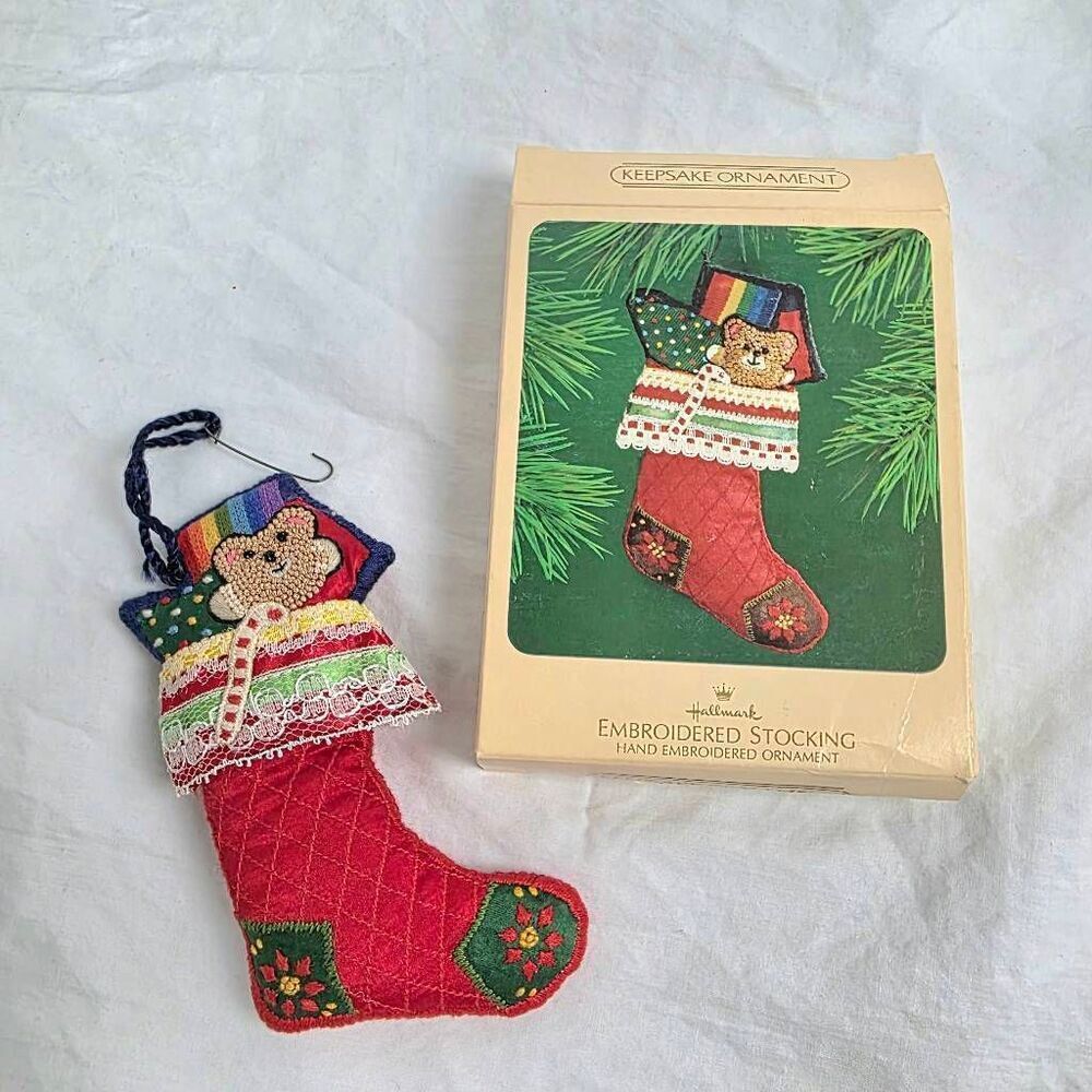Hallmark Embroidered Stocking Ornament w/ Box